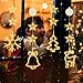  Christmas LED Curtain Lights, Xmas Tree Bell Deer Snowflake Fairy Lights for Bedroom Fireplace Outdoor Window Decor, Warm White